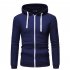 Men Long Sleeve Zipper Hoodie Fashion Solid Color with Drawstring Sports Casual Sweatshirt  Navy blue XL