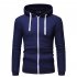 Men Long Sleeve Zipper Hoodie Fashion Solid Color with Drawstring Sports Casual Sweatshirt  Navy blue XXL