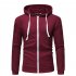 Men Long Sleeve Zipper Hoodie Fashion Solid Color with Drawstring Sports Casual Sweatshirt  Wine red XXL