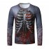 Men Long Sleeved Round Neck Shirt 3d Digital Printing Halloween Series Horror Theme Long Sleeve T shirt  Grey M
