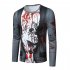 Men Long Sleeved Round Neck Shirt 3d Digital Printing Halloween Series Horror Theme Long Sleeve T shirt  Gray M