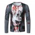 Men Long Sleeved Round Neck Shirt 3d Digital Printing Halloween Series Horror Theme Long Sleeve T shirt  Gray S