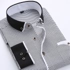 Men Long Sleeves T-shirt Business Lapel Slim Fit Cardigan Tops Casual Polka Dot Printing Shirt XS15 40/L