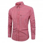 Men Long Sleeves T-shirt Casual Button Down Breathable Cotton Shirt Plaid Printing Slim Fit Tops With Pocket Red and white 40 L