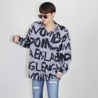 Men Long Sleeves T-shirt Trendy Hip-hop Style Striped Printing Tops Loose Couple Shirt light blue XL