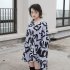 Men Long Sleeves T shirt Trendy Hip hop Style Striped Printing Tops Loose Couple Shirt grey M