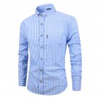 Men Long Sleeves T-shirt Casual Button Down Breathable Cotton Shirt Plaid Printing Slim Fit Tops With Pocket light blue 42 2XL