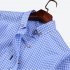 Men Long Sleeves T shirt Casual Button Down Breathable Cotton Shirt Plaid Printing Slim Fit Tops With Pocket dark blue 39 M