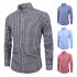 Men Long Sleeves T shirt Casual Button Down Breathable Cotton Shirt Plaid Printing Slim Fit Tops With Pocket dark blue 40 L