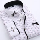 Men Long Sleeves T-shirt Business Lapel Slim Fit Cardigan Tops Casual Polka Dot Printing Shirt XS16 38/S