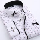 Men Long Sleeves T-shirt Business Lapel Slim Fit Cardigan Tops Casual Polka Dot Printing Shirt XS16 40/L