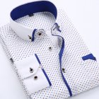 Men Long Sleeves T-shirt Business Lapel Slim Fit Cardigan Tops Casual Polka Dot Printing Shirt XS18 41/XL