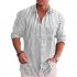 Men Long Sleeves T shirts Fashion Striped Printing Lapel Cardigan Tops Casual Linen Large Size Shirts blue M