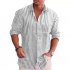 Men Long Sleeves T shirts Fashion Striped Printing Lapel Cardigan Tops Casual Linen Large Size Shirts blue XXXL