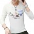 Men Long sleeved Round Collar T shirt Slim Shirt Old duck double triangle long sleeve white  165cm 55kg  L