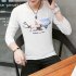 Men Long sleeved Round Collar T shirt Slim Shirt Old duck double triangle long sleeve white  175cm 70kg  XXL