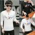 Men Long sleeved Round Collar T shirt Slim Shirt Old duck double triangle long sleeve white  175cm 70kg  XXL