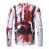 Men Long sleeved Shirt Round Neck 3D Digital Printing Halloween Series Horror Theme Long Sleeved Shirt Red 2XL