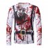 Men Long sleeved Shirt Round Neck 3D Digital Printing Halloween Series Horror Theme Long Sleeved Shirt Red XL