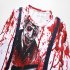 Men Long sleeved Shirt Round Neck 3D Digital Printing Halloween Series Horror Theme Long Sleeved Shirt Red XL