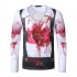 Men Long sleeved Shirt Round Neck 3D Digital Printing Halloween Series Horror Theme Long Sleeved Shirt White M