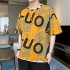 Men Loose Half Sleeves Shirt Summer Ice Silk Bottoming T-shirt Loose Round Neck Pullover Tops yellow L