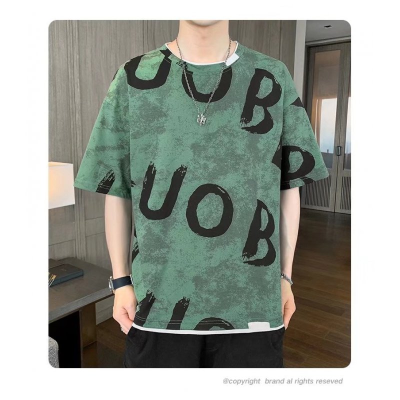 Men Loose Half Sleeves Shirt Summer Ice Silk Bottoming T-shirt Loose Round Neck Pullover Tops green L