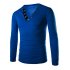 Men Metal Button V Neck Long Sleeve Slim Muscle T Shirt Blue M