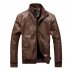 Men Motorcycle Faux Leather Coat Stand Collar Ribbed Hem Slim PU Jacket Overcoat brown XL