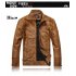 Men Motorcycle Leather Jacket Zipper Cool Fashionable Slim Fit PU Coat Top Khaki L