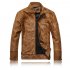 Men Motorcycle Leather Jacket Zipper Cool Fashionable Slim Fit PU Coat Top Khaki L