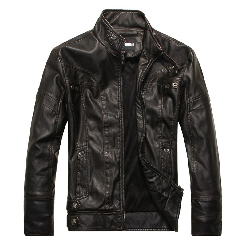 Men Motorcycle Leather Jacket Zipper Cool Fashionable Slim Fit PU Coat Top black_M