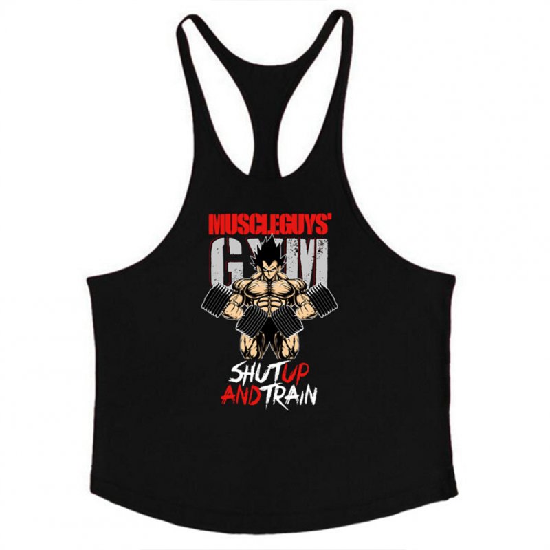 Men Muscle Bodybuilding Shirt Breathable Fitness Sport Vest black_L