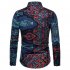Men National Style Fashion Digital Printing Casual Long Sleeve T shirt blue L