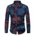 Men National Style Fashion Digital Printing Casual Long Sleeve T shirt blue L