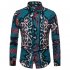 Men National Style Fashion Digital Printing Casual Long Sleeve T shirt blue M