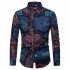 Men National Style Fashion Digital Printing Casual Long Sleeve T shirt blue 2XL