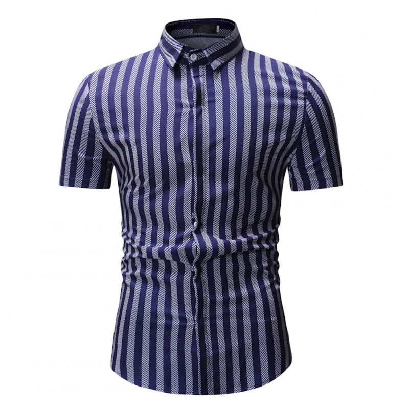 Men New Striped Casual Cotton Blend Short Sleeve Shirt Tops White stripes_L