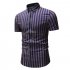 Men New Striped Casual Cotton Blend Short Sleeve Shirt Tops White stripes L
