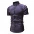 Men New Striped Casual Cotton Blend Short Sleeve Shirt Tops Yellow stripes XL