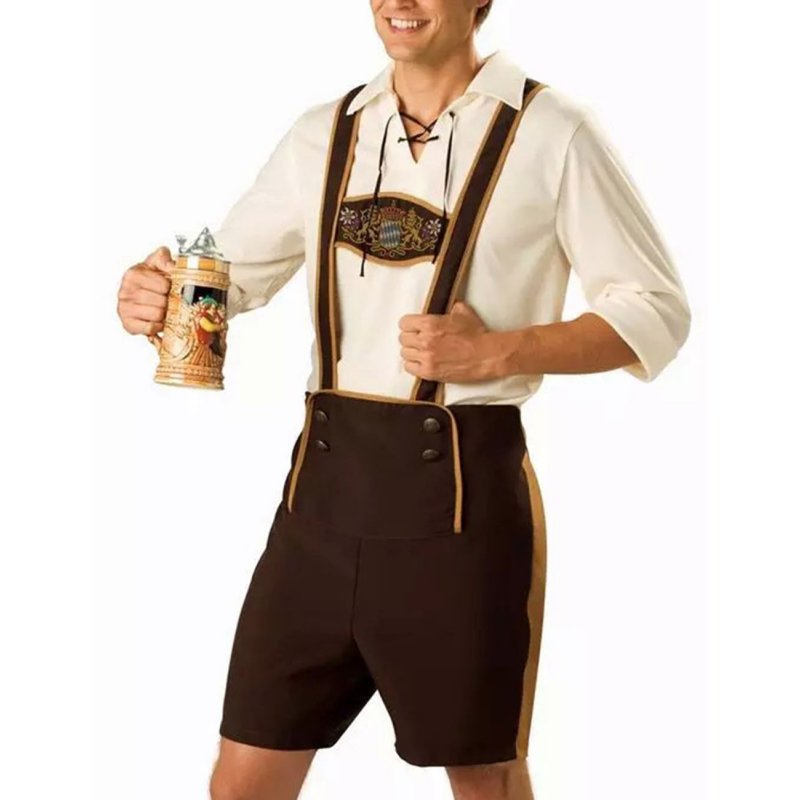 Men Oktoberfest Clothing Set Tops + Suspenders Pants male_L