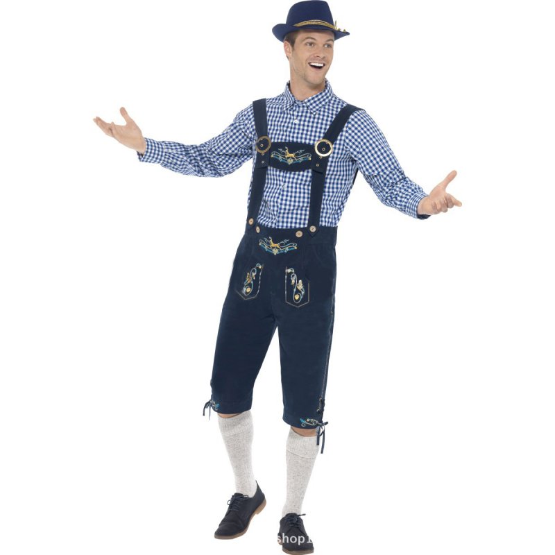 Men Oktoberfest Style Costume Suit Bavarian Style Halloween Costume Dark blue_M