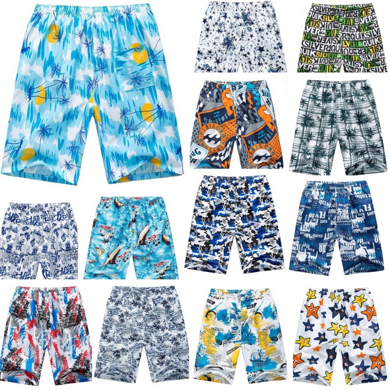 Men Outdoor Breathable Elastic Waist Fashion Printing Beach Shorts Random Color Random color_One size
