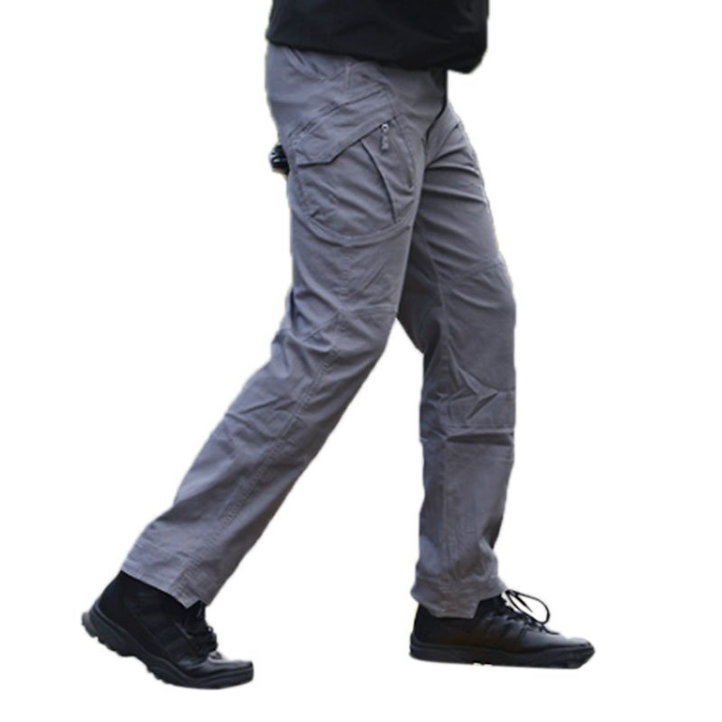 Men Outdoor Military Fan Multi-pockets Pant Breathable Cotton Casual Pants gray_XL