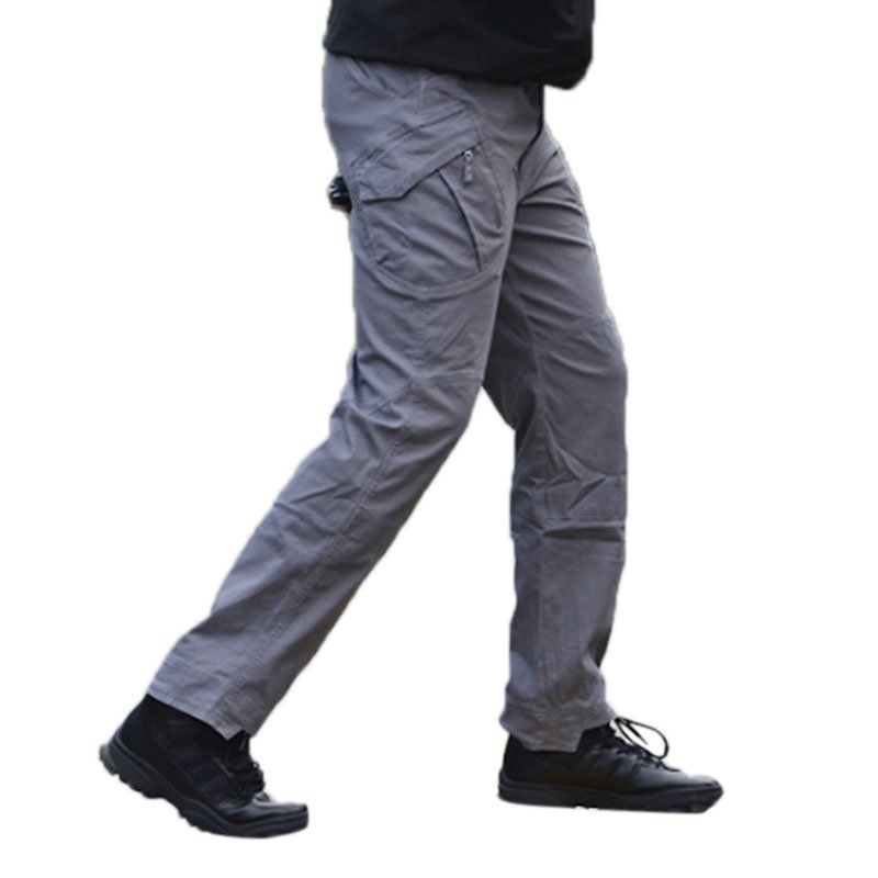 Men Outdoor Military Fan Multi-pockets Pant Breathable Cotton Casual Pants gray_L
