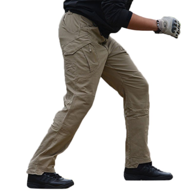 Men Outdoor Military Fan Multi-pockets Pant Breathable Cotton Casual Pants Khaki_XXL