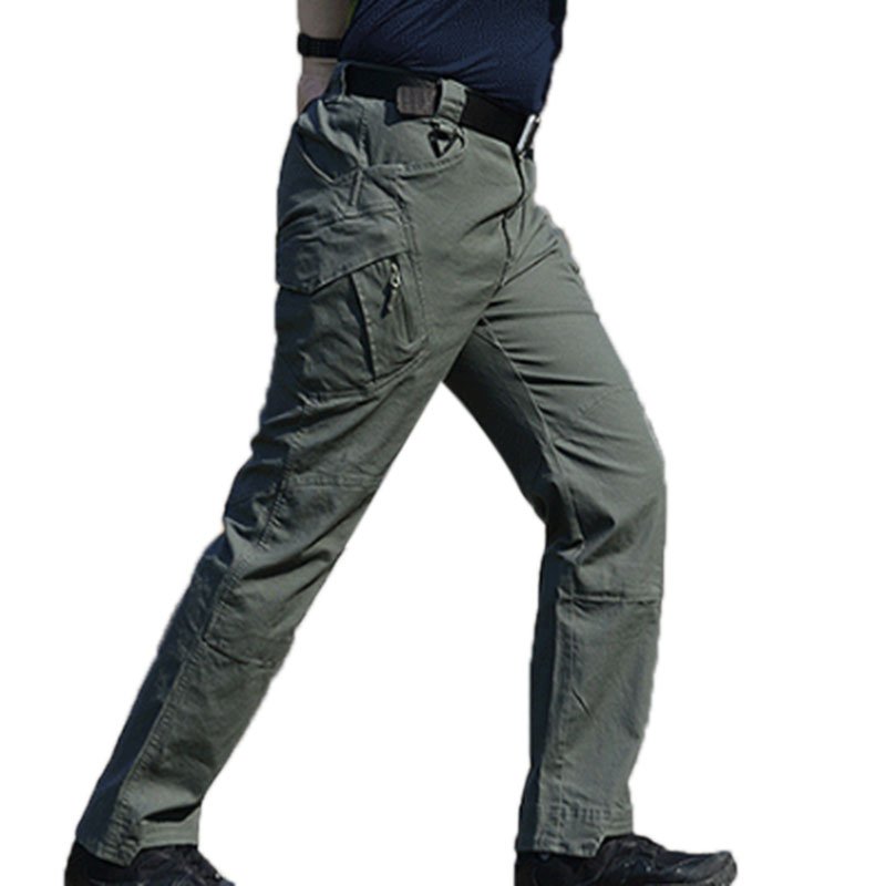 Men Outdoor Military Fan Multi-pockets Pant Breathable Cotton Casual Pants Gray green_S