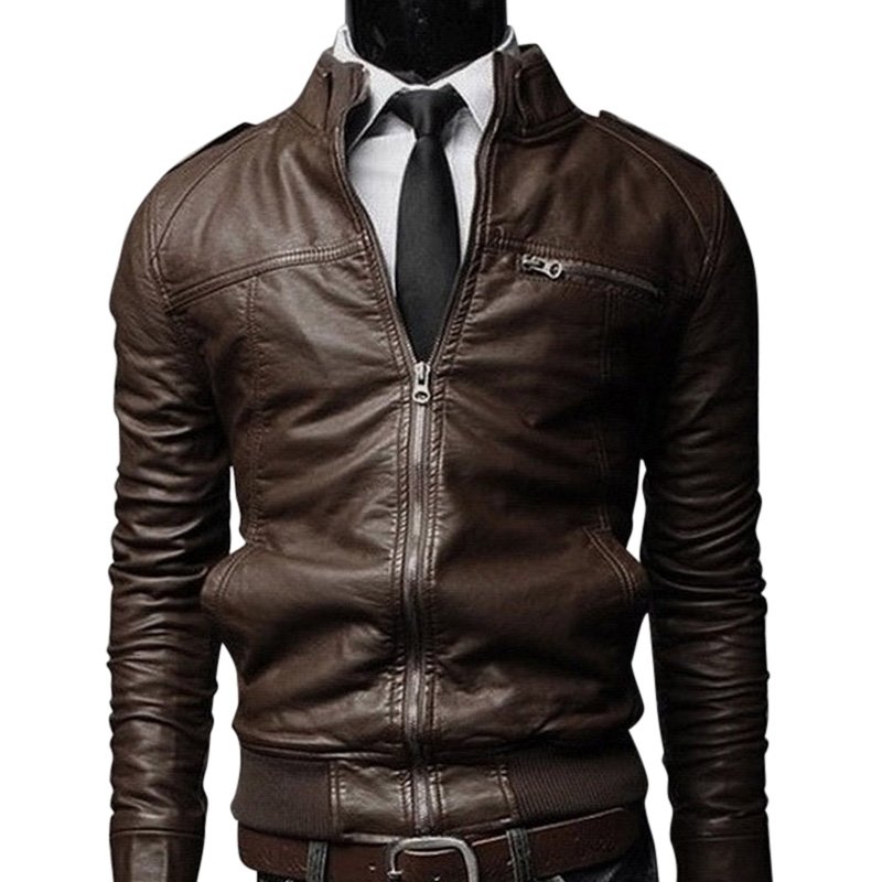Men PU Leather Motorcycle Outwear Coat Top