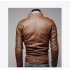 Men PU Leather Motorcycle Jackets Fashionable Autumn Winter Outwear Coat Top Dark brown M
