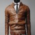 Men PU Leather Motorcycle Jackets Fashionable Autumn Winter Outwear Coat Top Dark brown M